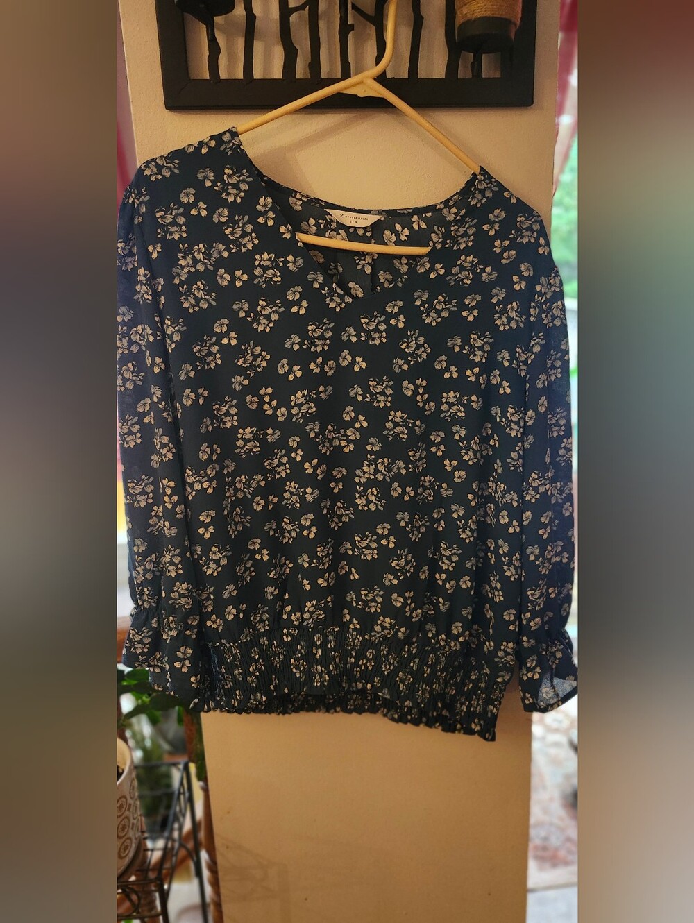 Women's Blue Floral Blouse - Lightweight Long Sleeve Top